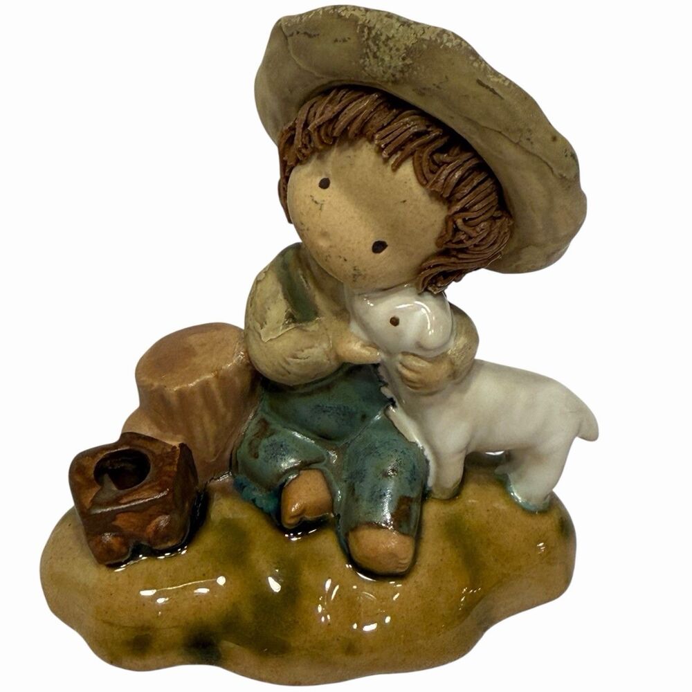 UCTCI Japan Boy Lamb Figurine Vintage Ceramic Farmhouse Decor Shepherd 1970s